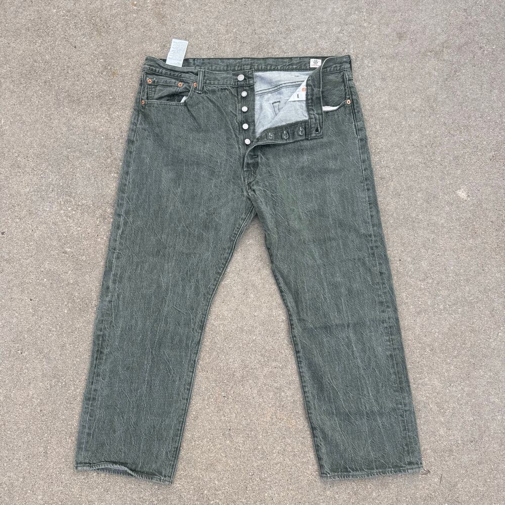 Levi's 501 Button Fly Straight Leg Gray Green White Oak Cone Denim 42x30